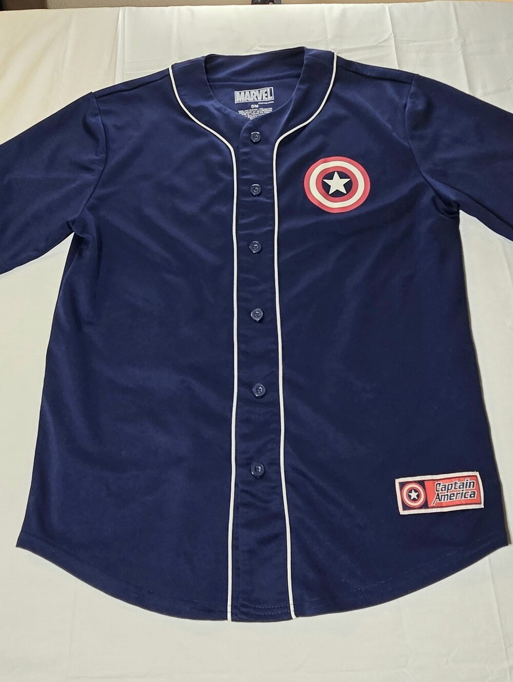 Marvel Captain America #41 Baseball Jersey Men's Small Navy Blue